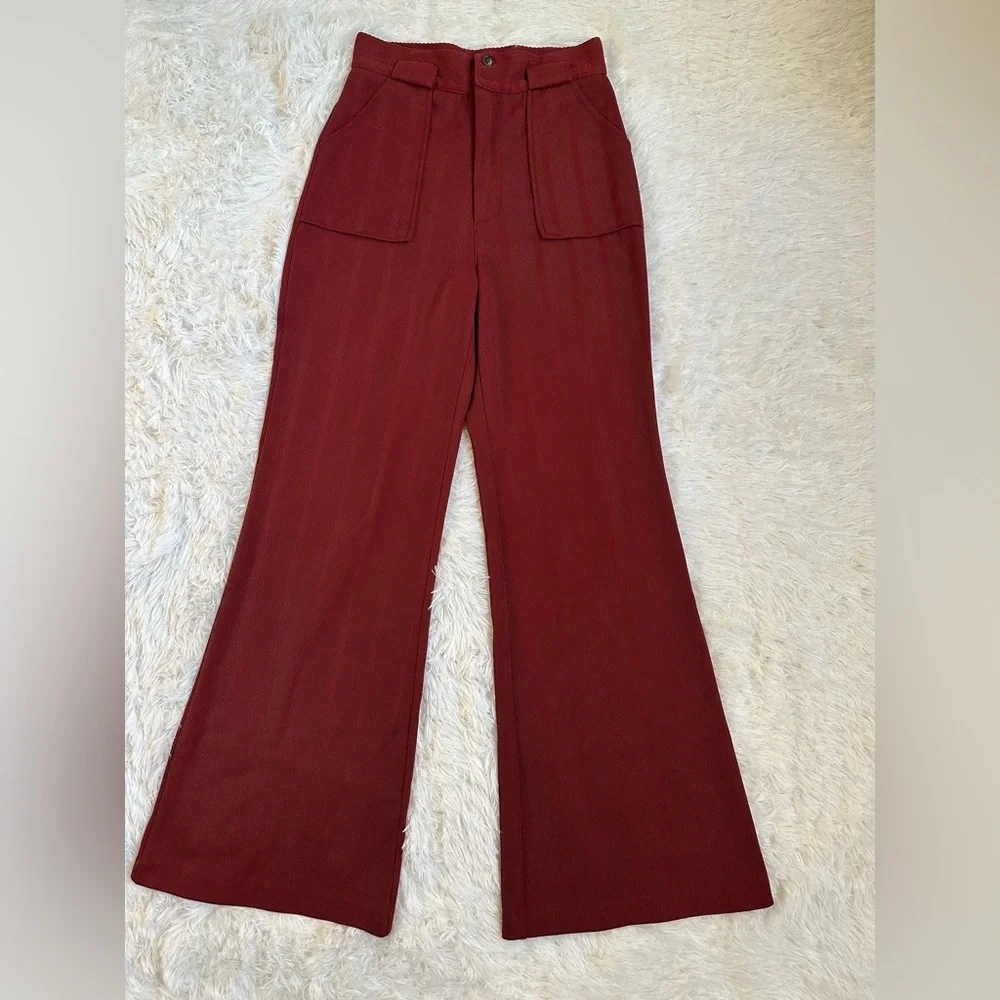 Free People Flare Wide-Leg Pants High Rise Wine Y2K Size 2 Woman’s